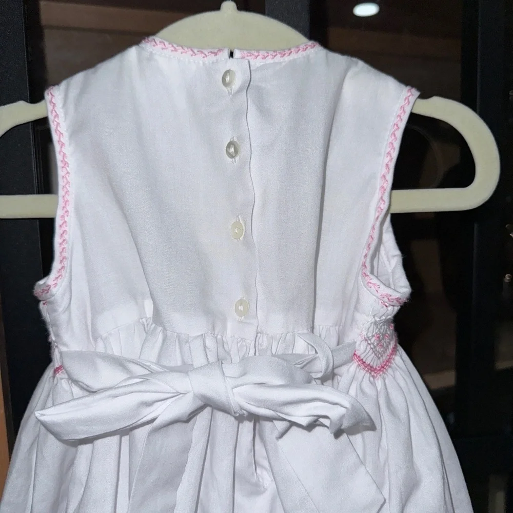 Sarah Louise hand smocked rosettes embroidered dress heirloom baby girl bow